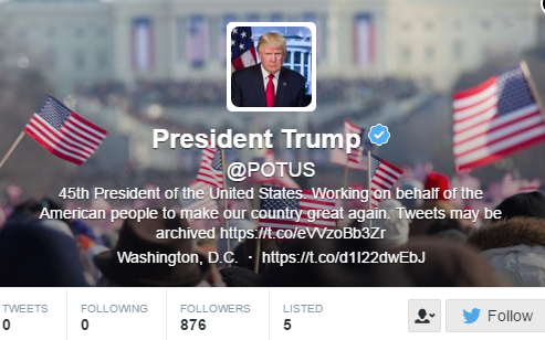 Гаф на Туитър с президентския акаунт на Тръмп